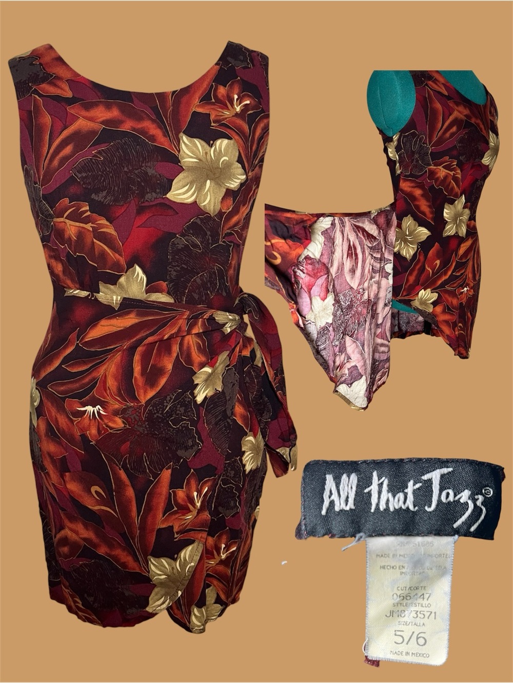 All That Jazz Burgundy and Gold Floral Tie-Waist Mini Dress